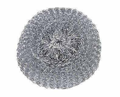 A piece of galvanized steel scrubber with bright surface and woven structure.