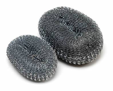 There are two galvanized steel scrubbers in oval shapes and silver sides.