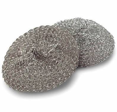 Two pieces of stainless steel scrubbers are in woven structure.
