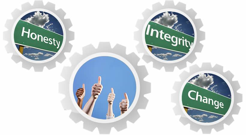 There are three words: change, integrity and honesty, and six hands thumps up.