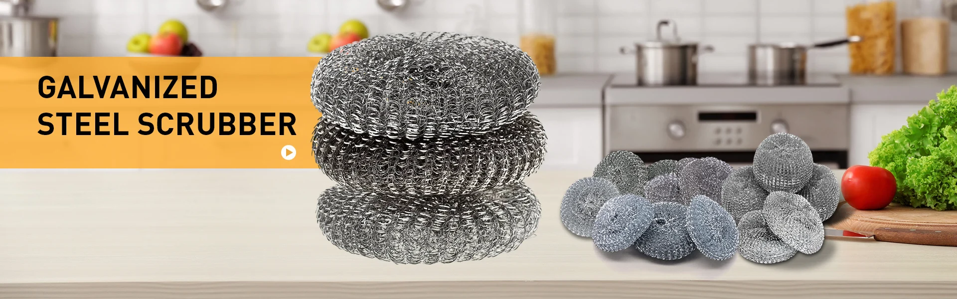 Kitchen and galvanized steel scrubber