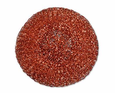 A piece of copper scrubber in round shape and red color.